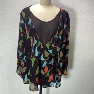 VTG Russell Kemp Sheer Floral Print Kimono Style Tunic W/ Detachable Tank
